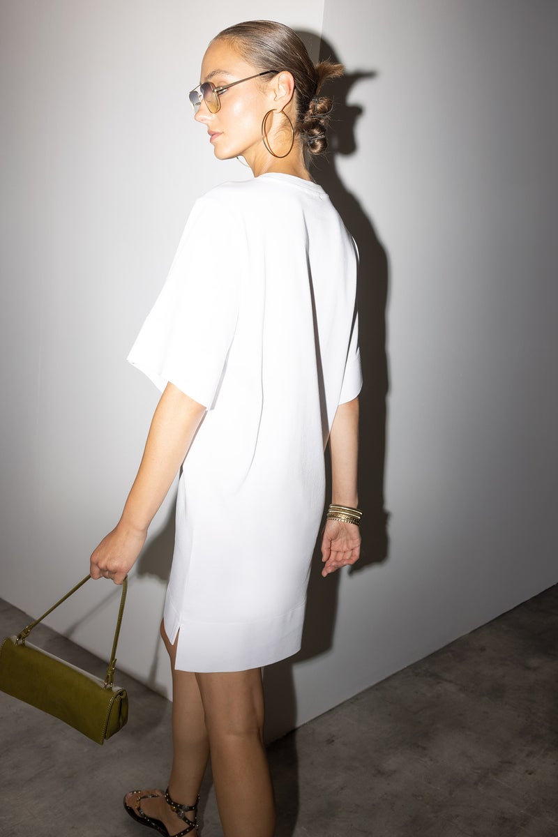 DeFacto White Woman A-Line Cotton Short Sleeve Mini Dress Casual - Image 4